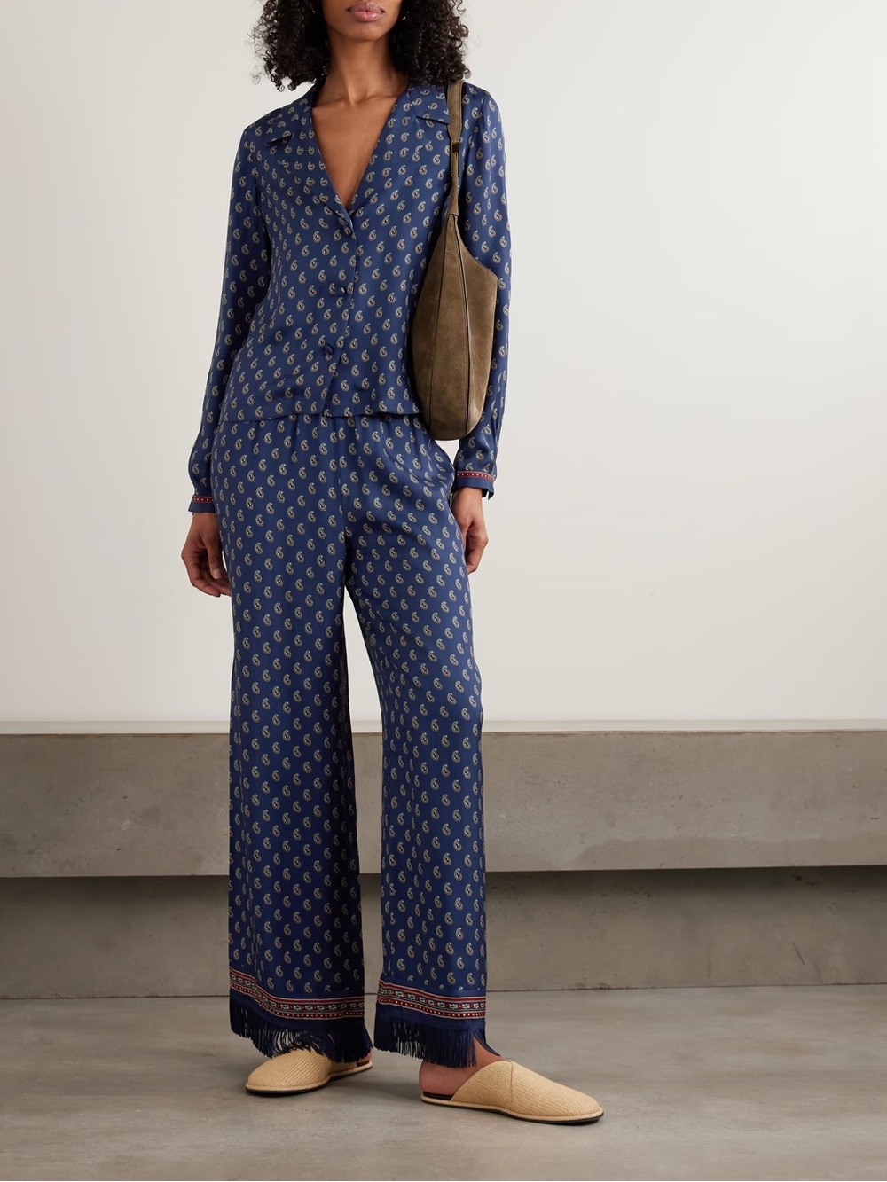 Doen Lavon fringed paisley-print silk straight-leg pants